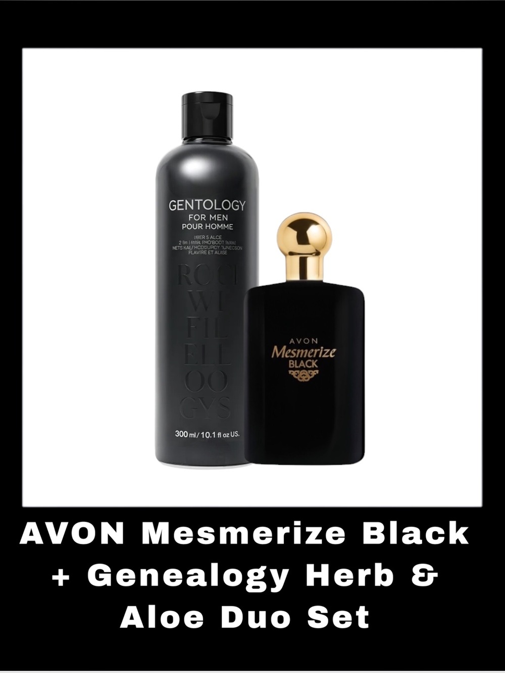 AVON Genealogy Herb & Aloe 2-IN-1 Hair & Body Wash + Mesmerize Black Duo Set
